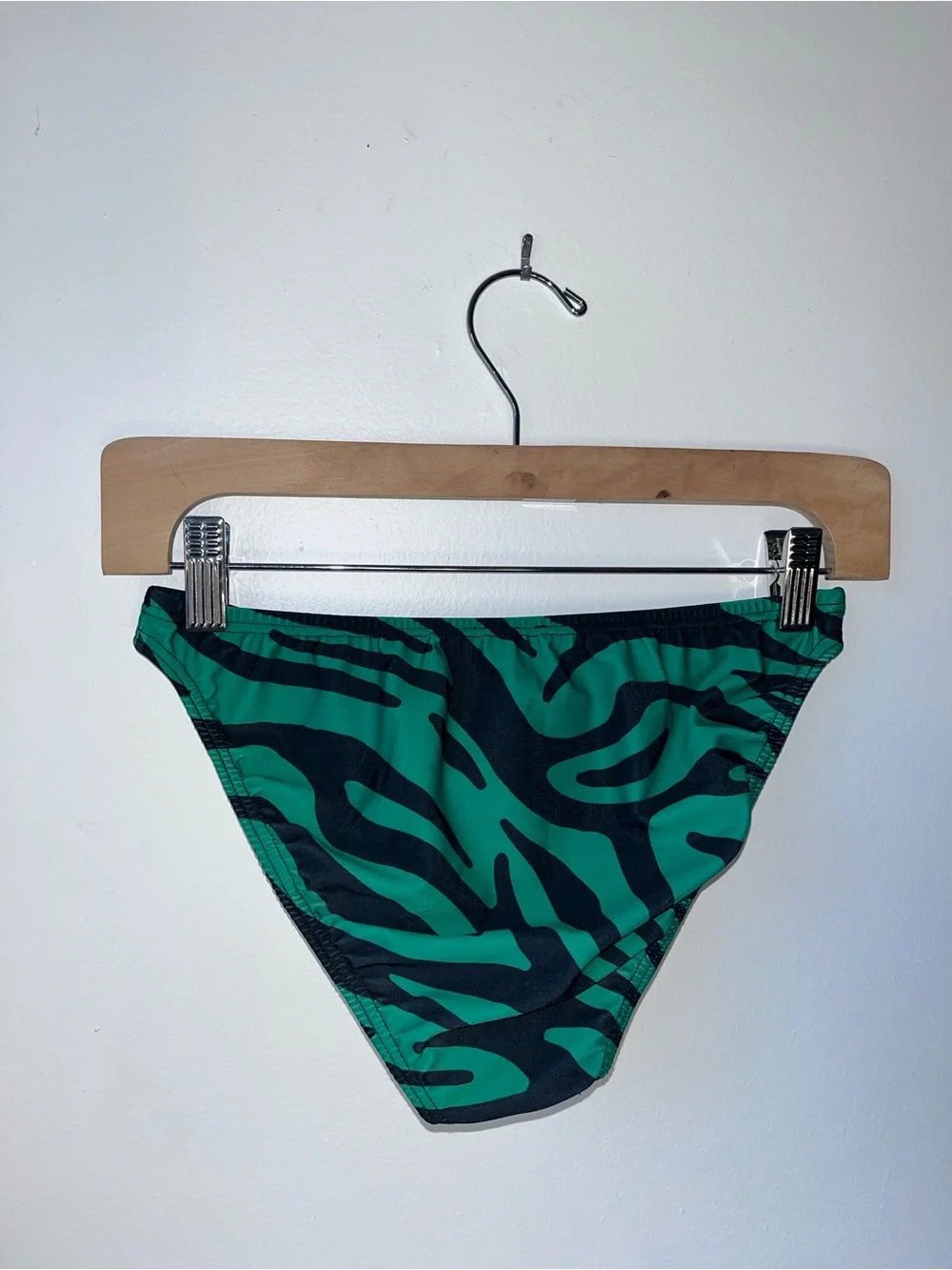 Men's Green Zebra-Print Swim Trunks and Short Sleeve Zip Swim Top